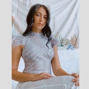 Silver Feather Sequin Bodysuit